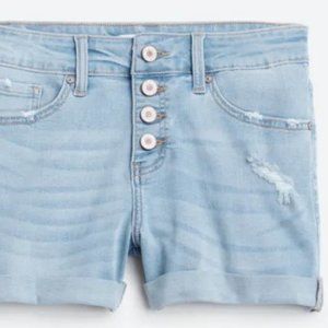 KAN CAN Ila High Rise Exposed Button Fly Distressed Cuffed Short
